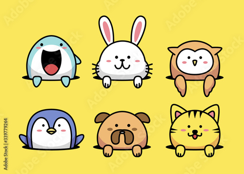 Kawaii animals in the hole