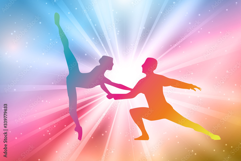The Ballet Dancers Silhouettes, Colorful, Rainbow
