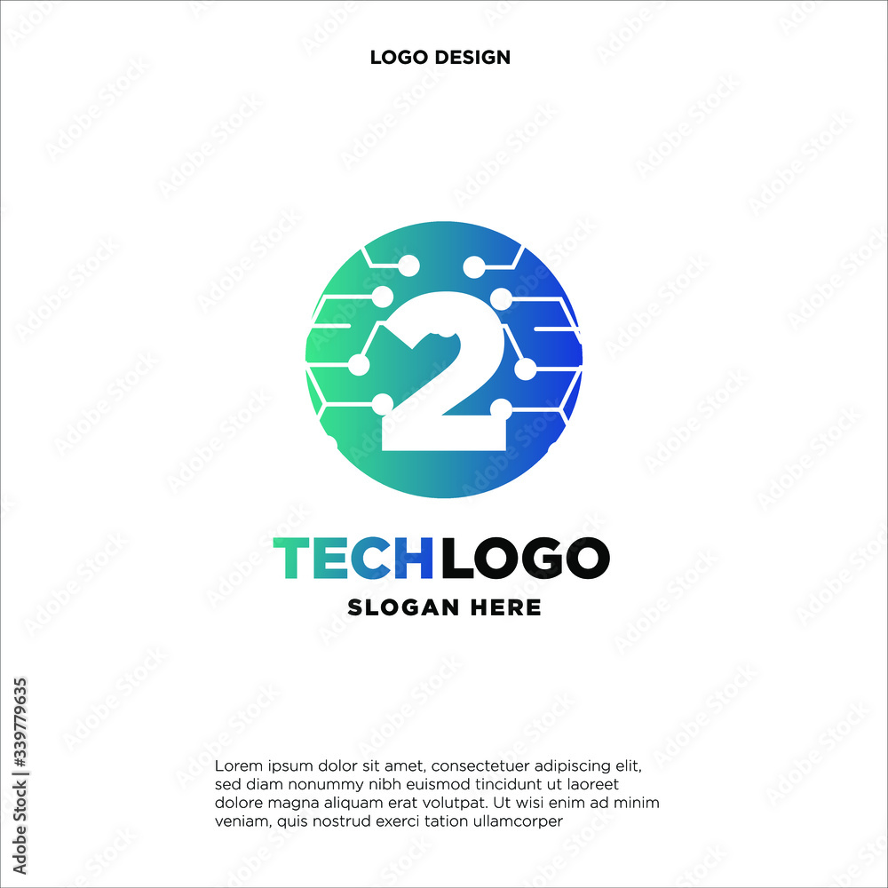 2 Technology Circuit Alphabet. Logo. Simple, modern, futuristic. With Blue Gradation Color. 2 Technology Circuit Alphabet. Logo. Simple, modern, futuristic. With Blue Gradation Color.