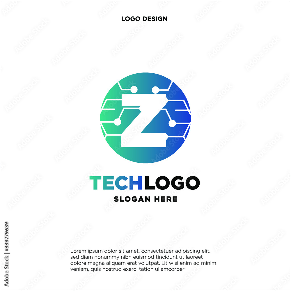 Z Technology Circuit Alphabet. Logo. Simple, modern, futuristic. With Blue Gradation Color. Z Technology Circuit Alphabet. Logo. Simple, modern, futuristic. With Blue Gradation Color.