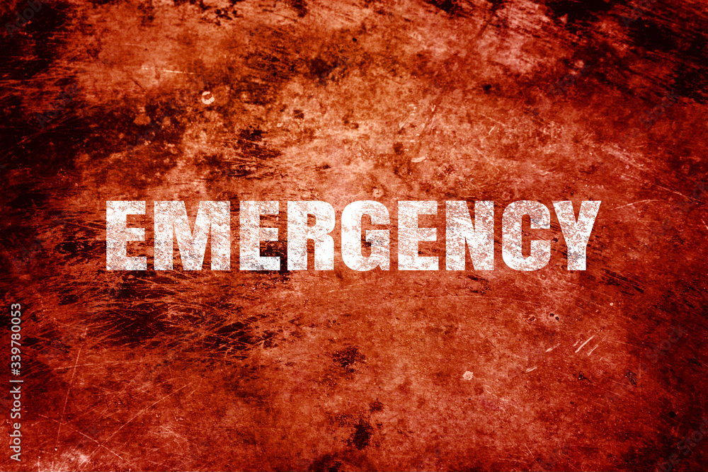 Obraz premium Emergency white text on red background.