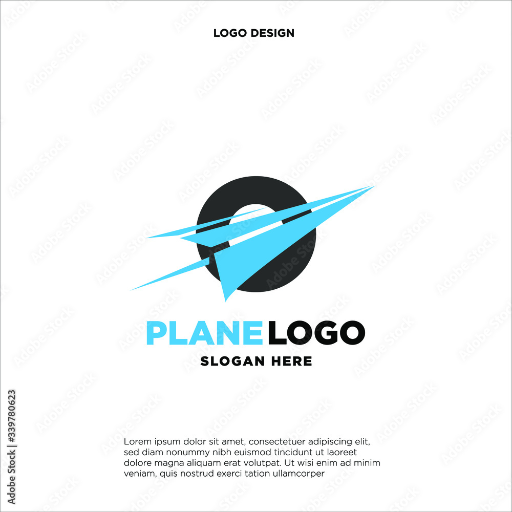 big capital letter O slashed with a paper airplane. aeromode logo vector.