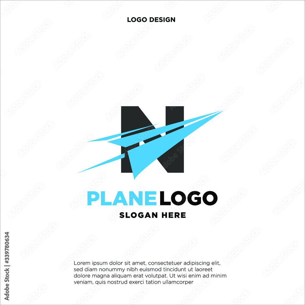 big capital letter N slashed with a paper airplane. aeromode logo vector. big capital letter N slashed with a paper airplane. aeromode logo vector.