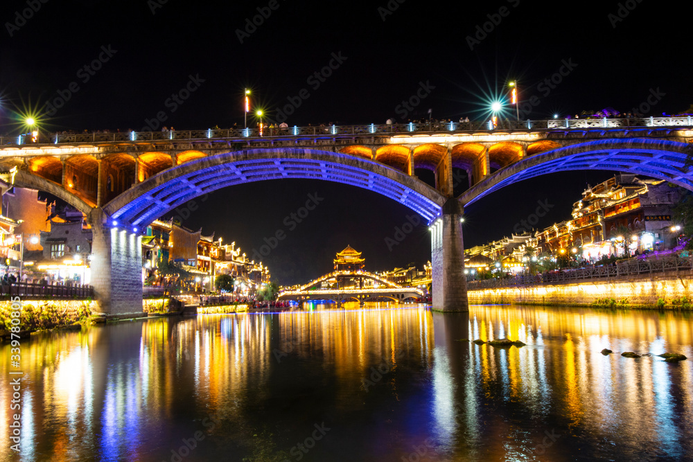 Night scene of phoenix ancient city, xiangxi, China Night scene of phoenix ancient city, xiangxi, China