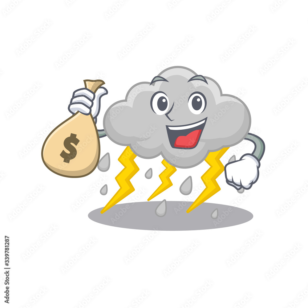 Rich cloud stormy cartoon design holds money bags