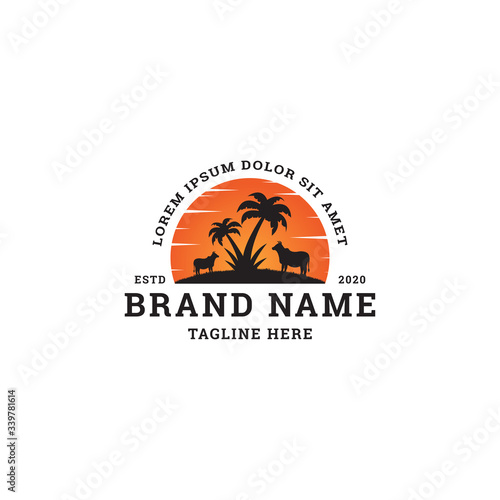 Sunset cow silhouette logo design template