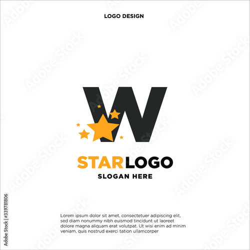 initials letter design logo 'W' with star on white background