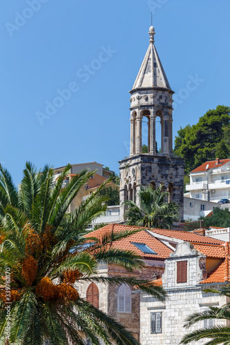 View to the medieval church in the historic centre of Hvar town on Hvar island, Croatia