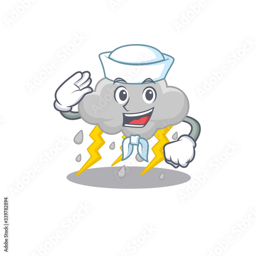 Sailor cartoon character of cloud stormy with white hat