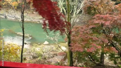 Scenery viewed from Sagano Romantic train on cloudy December day photo