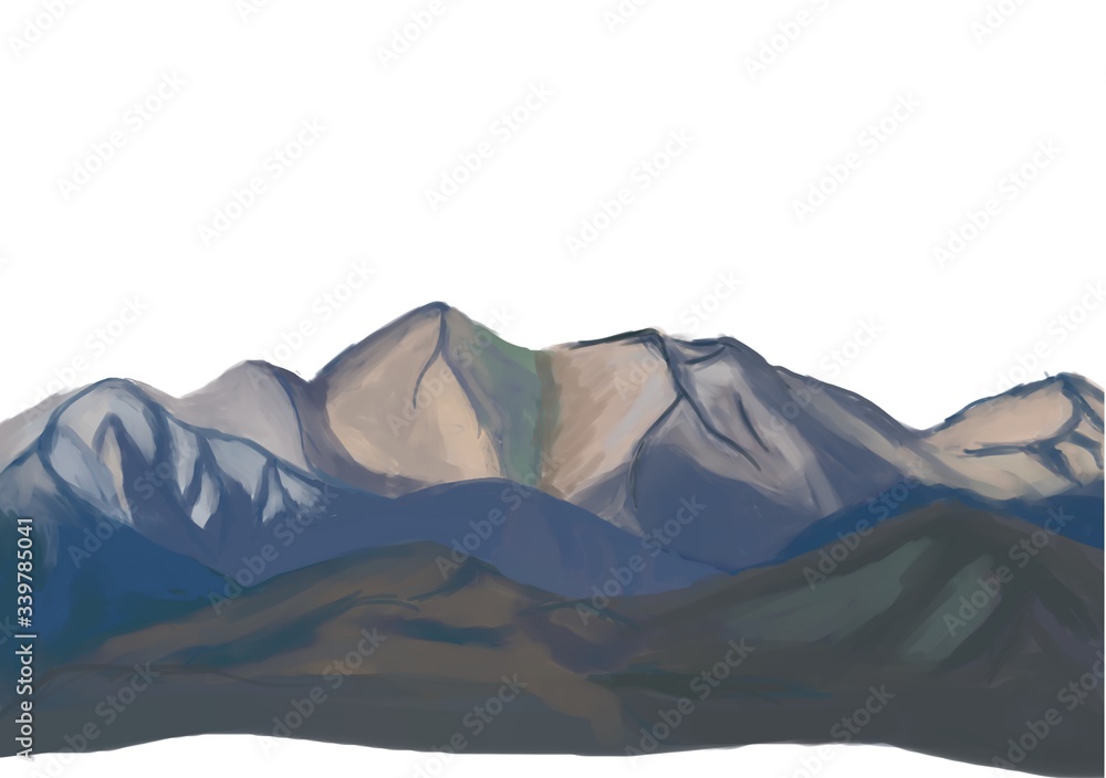 Illustration of mountains in watercolor style in a horizontal position for a banner