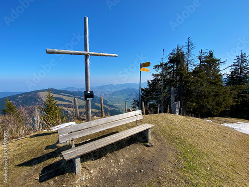 Alpine mountain hill Nüsellstock (Nuesellstock or Nusellstock) over the Alptal valley, Einsiedeln - Canton of Schwyz, Switzerland (Schweiz) photo