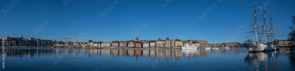 Gamla Stan from a crowned bridge a sunny morning in Stockholm.