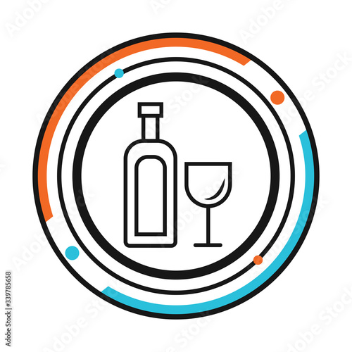Bottle and glass of wine line icon