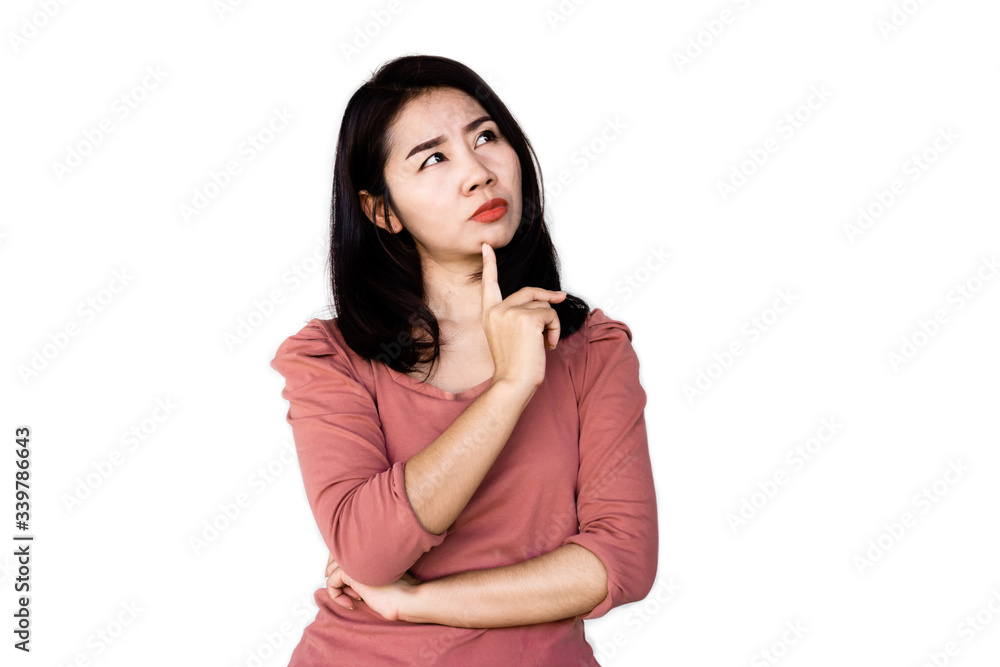 Asian woman thinking of something ,forgetful alzheimer concept background Asian woman thinking of something ,forgetful alzheimer concept background