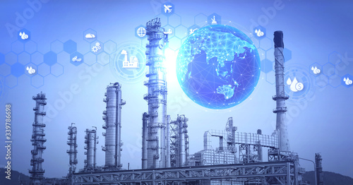 The oil refinery at industry zone. icons concept modern of fuel industrial network.The distillation process may cause pollution but does not have severe impact on the environment