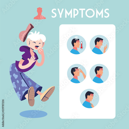 infographic showing incubation and symptoms with icons and infected person