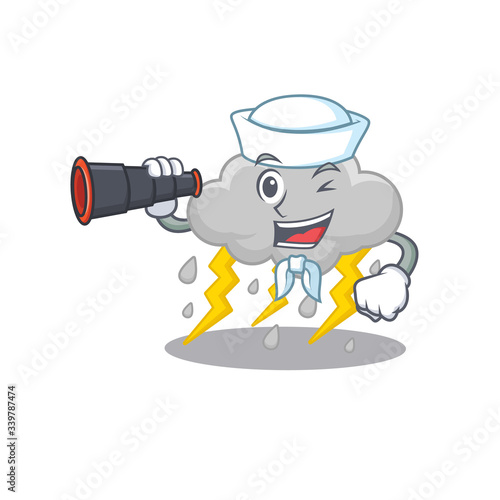 A cartoon icon of cloud stormy Sailor with binocular