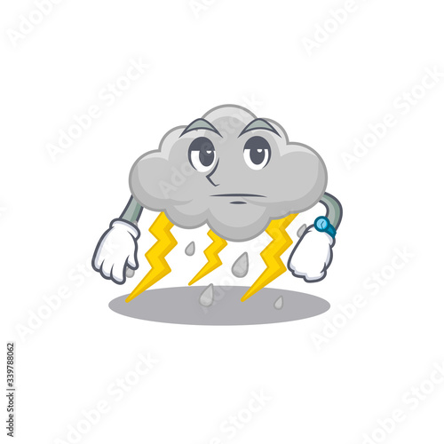 Mascot design of cloud stormy showing waiting gesture © kongvector