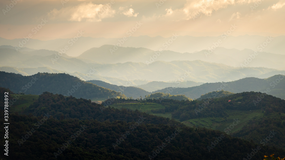 landscape of layer mountain on the north of Thailand.