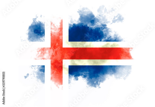 Iceland flag performed from color smoke on the white background. Abstract symbol.