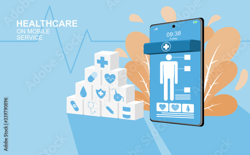 Healthcare and medical application on mobile service. vector illustration about healthcare