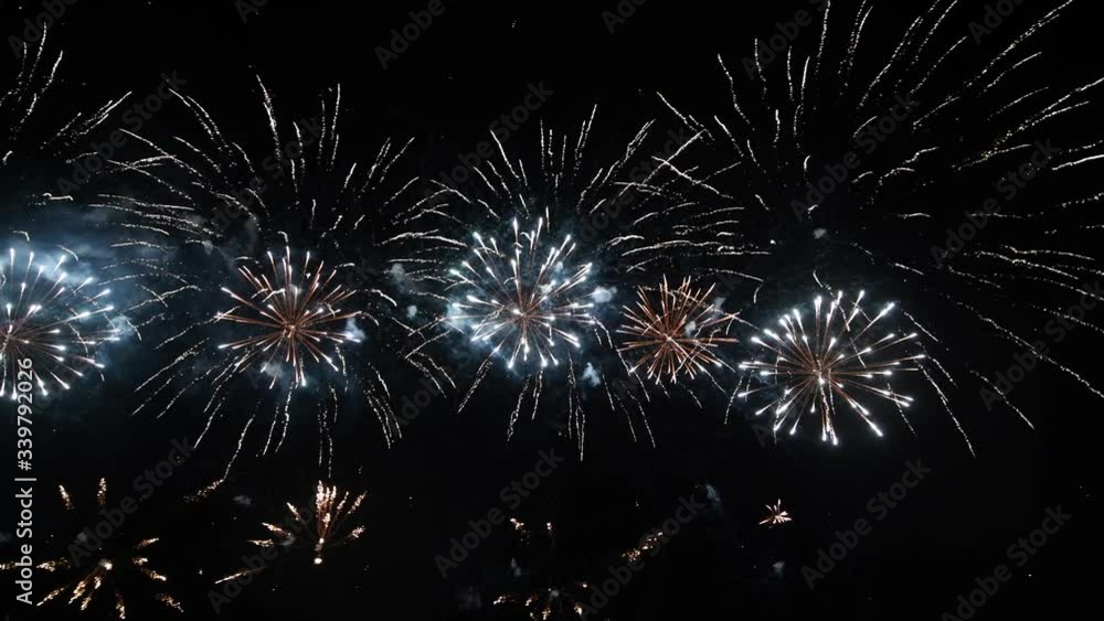 4K abstract fireworks show on deep black night sky 4K abstract fireworks show on deep black night sky