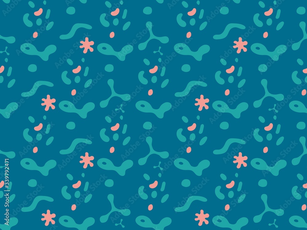 Bright colors of seamless pattern with virus and microorganism. Bright colors of seamless pattern with virus and microorganism.