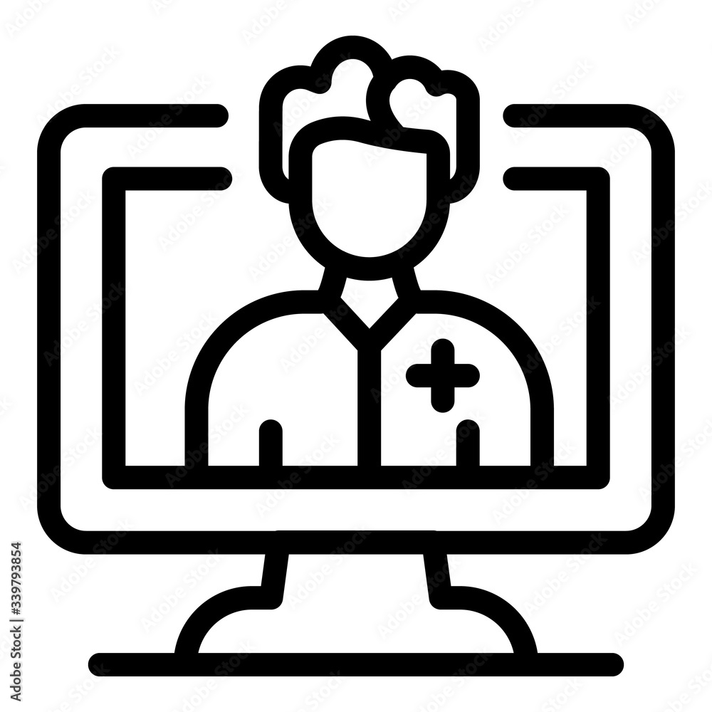 Doctor on screen icon. Outline doctor on screen vector icon for web design isolated on white background Doctor on screen icon. Outline doctor on screen vector icon for web design isolated on white background