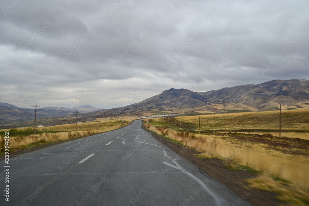 Photo of empty road surrounded by yellow landscape