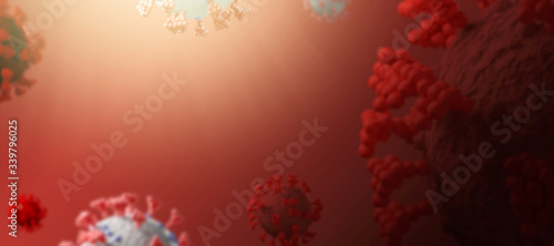 Coronavirus covid-19 under microscope rendering with 3D render