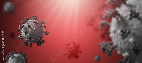 Coronavirus covid-19 under microscope rendering with 3D render