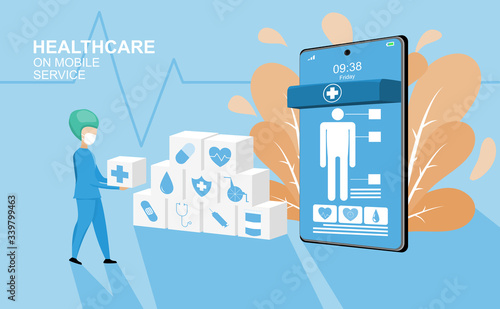 Healthcare and medical application on mobile service. vector illustration about healthcare