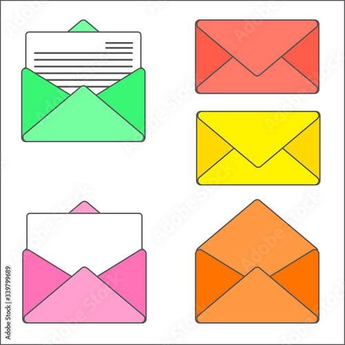 set of colorful envelopes with letters