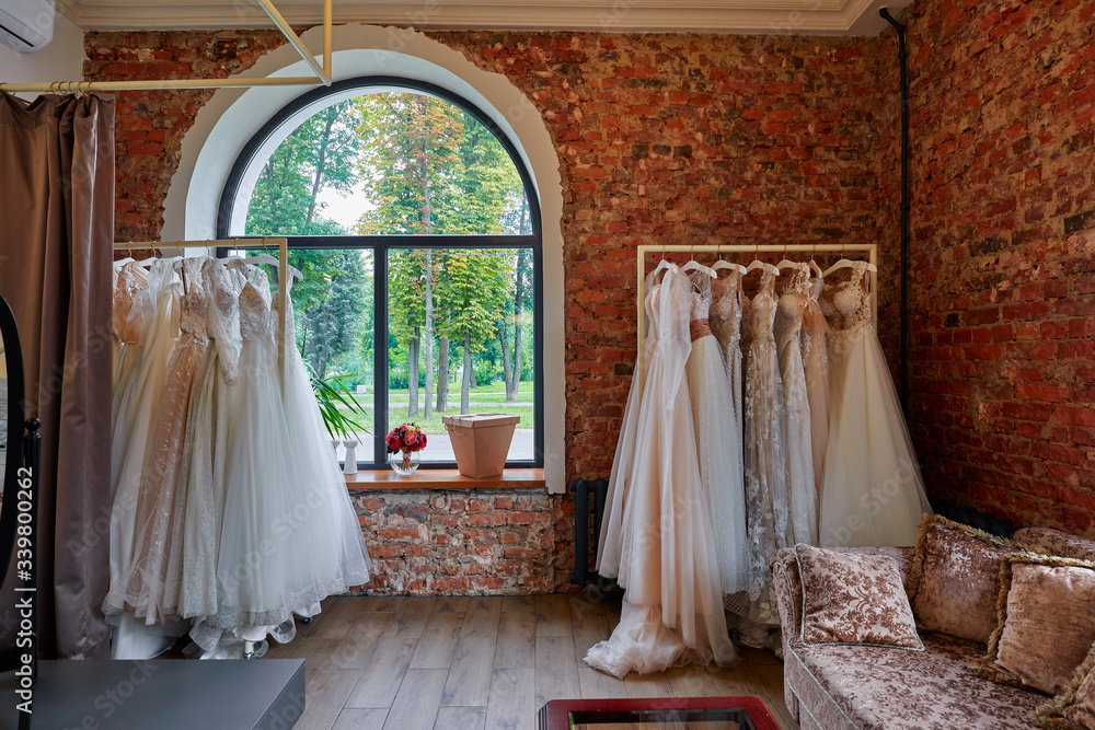 Collection Of Wedding Dresses In The Shop