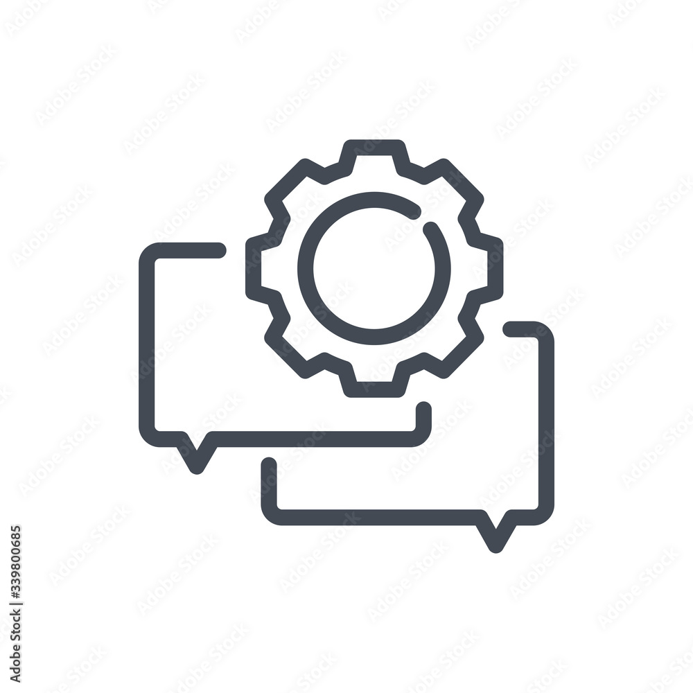 Support service and Helpline line icon. Cogwheel with chat vector outline sign. Support service and Helpline line icon. Cogwheel with chat vector outline sign.