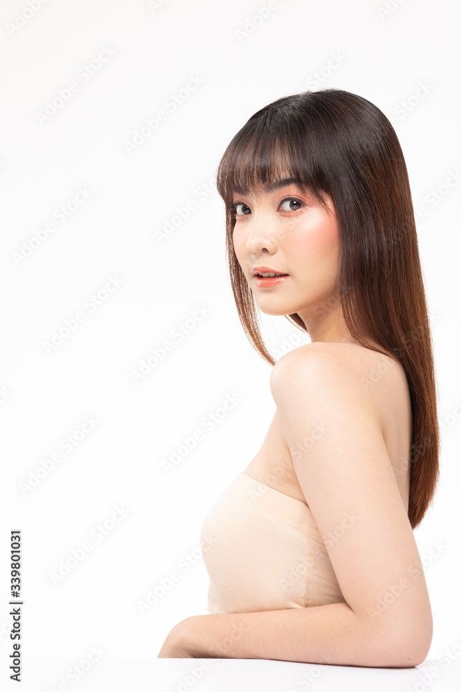 Beauty asian women portrait face with natural skin and skin care healthy hair and skin close up face beauty portrait.Beauty Concept on white background. Beauty asian women portrait face with natural skin and skin care healthy hair and skin close up face beauty portrait.Beauty Concept on white background.