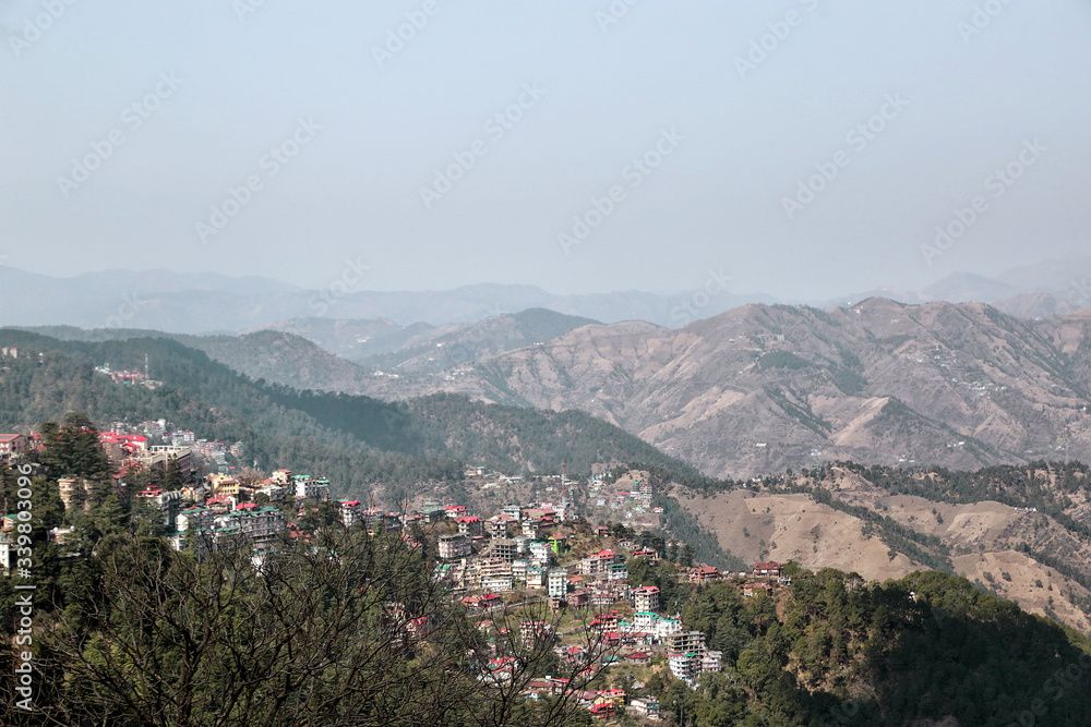 Shimla, India - 03/01/2020: View of the upper areas of the city located on the slopes of the Himalayas