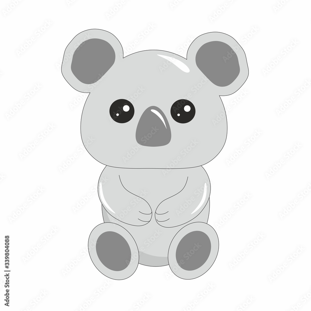 Naklejka premium Children's cartoon illustration with the image of a Koala. Koala, drawing for children. Animals Of Australia. Design of children's books, t-shirts, postcards, logos, alphabet with animals, stickers, c