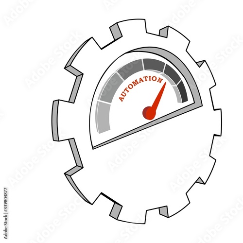 Scale with arrow. The automation level measuring device icon. Sign tachometer, speedometer, indicators. Infographic gauge element.