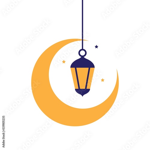 Ramadan kareem greeting with hanging lantern