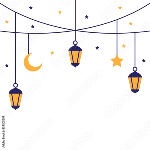 Ramadan kareem greeting with hanging lantern