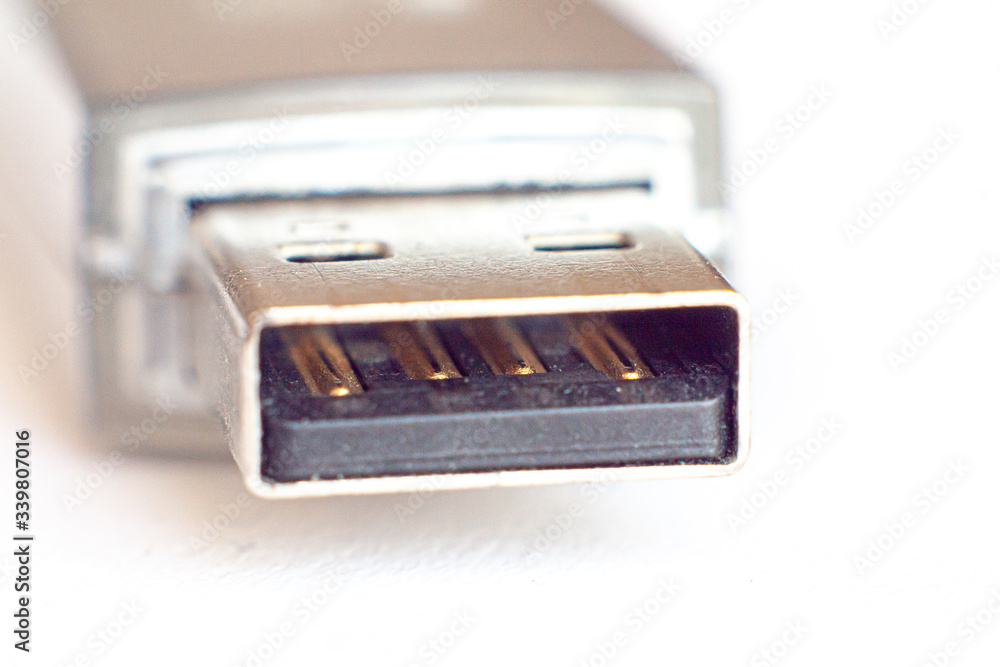 USB drive connector close up on a white background USB drive connector close up on a white background