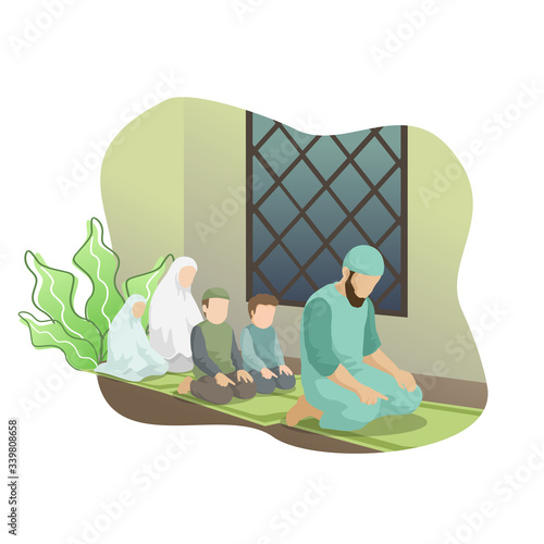 Muslim families are praying in congregation at home because of the plague they could not go to the mosque