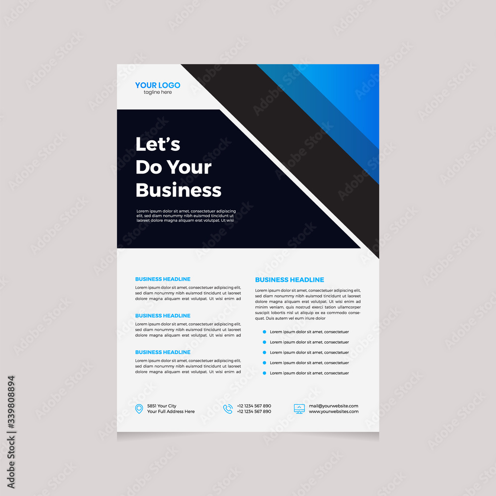 Blue black color corporate services flyer template design	