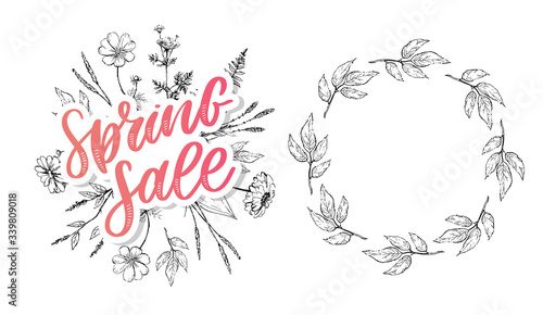 Spring sale Vector word sale .Letters made of flowers and leaves on a white background.