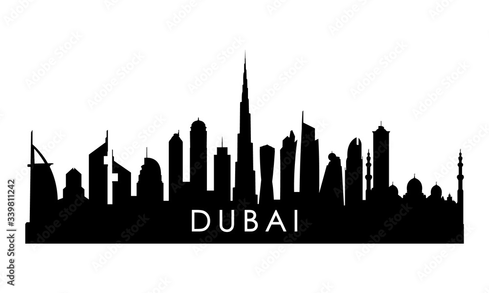 Dubai UAE skyline silhouette. Black Dubai  city design isolated on white background.