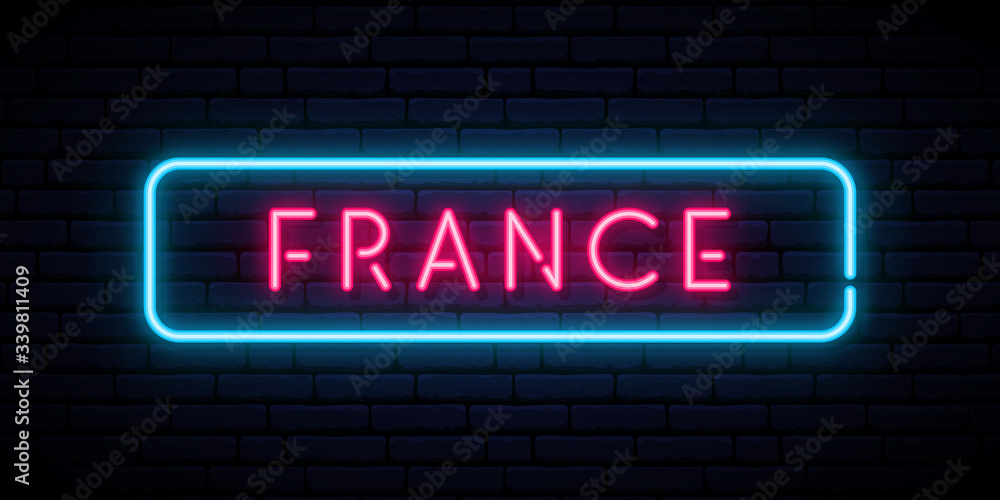 Obraz premium France neon sign. Bright light signboard. Vector banner.