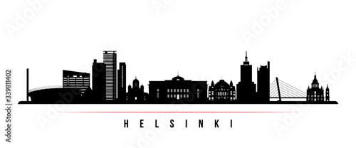 Helsinki skyline horizontal banner. Black and white silhouette of Helsinki  Finland. Vector template for your design.