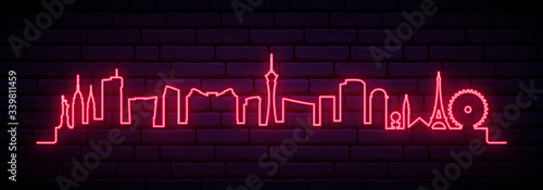 Red neon skyline of Las Vegas city. Bright Las Vegas long banner. Vector illustration. photo